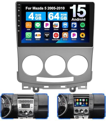 NHOPEEW Autoradio 9” Per Mazda 5 2005-2010 – Wireless Carplay, Android Auto, GPS, WiFi, Telaio Canbus E Telecamera Inclusa