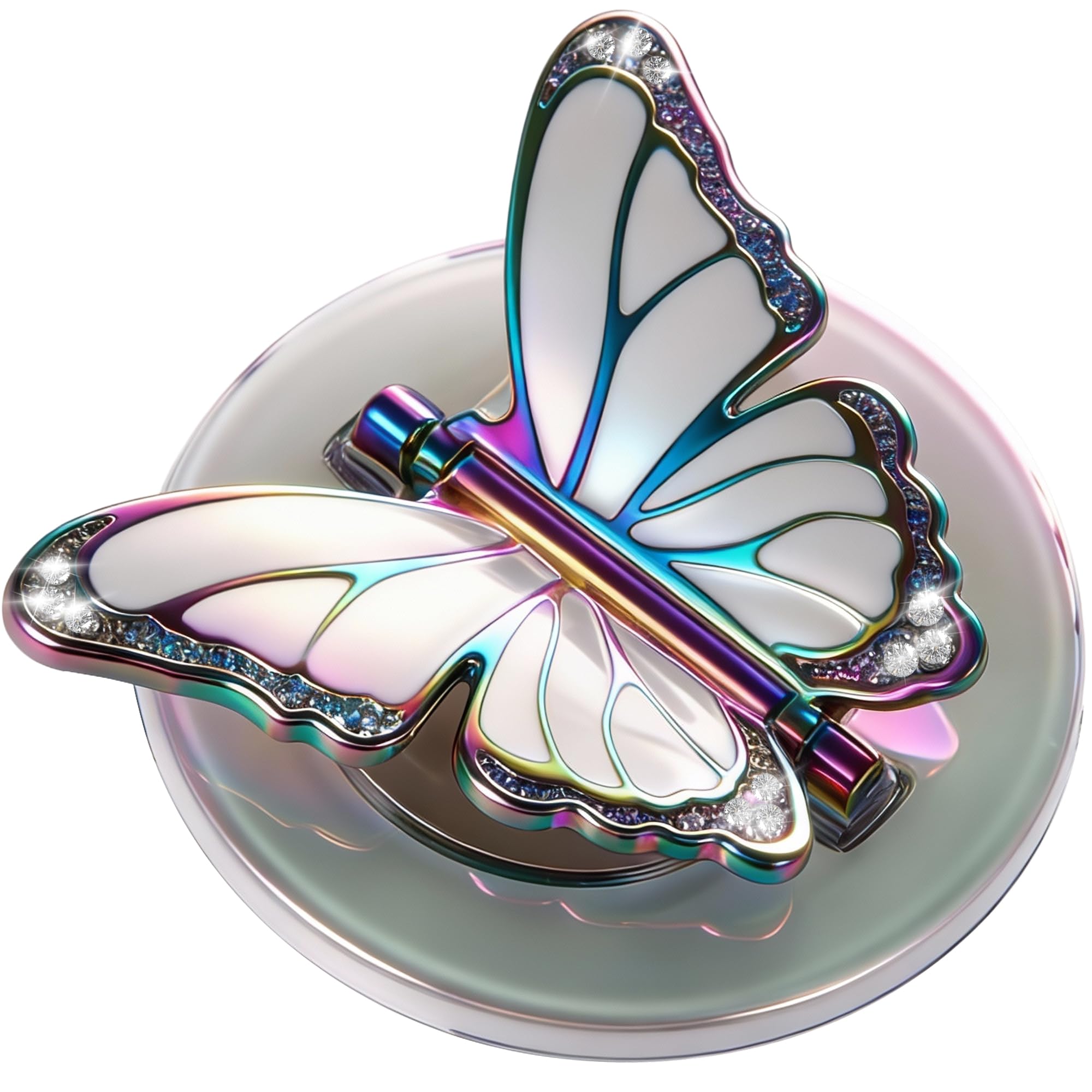 BANGMANG [2026 All-New] for MagSafe Butterfly Phone Grip, Magnetic Butterfly Phone Ring Holder for MagSafe Accessories & iPhone 17 Air 16 Pro Max Plus 15 14 13 12, Glitter White