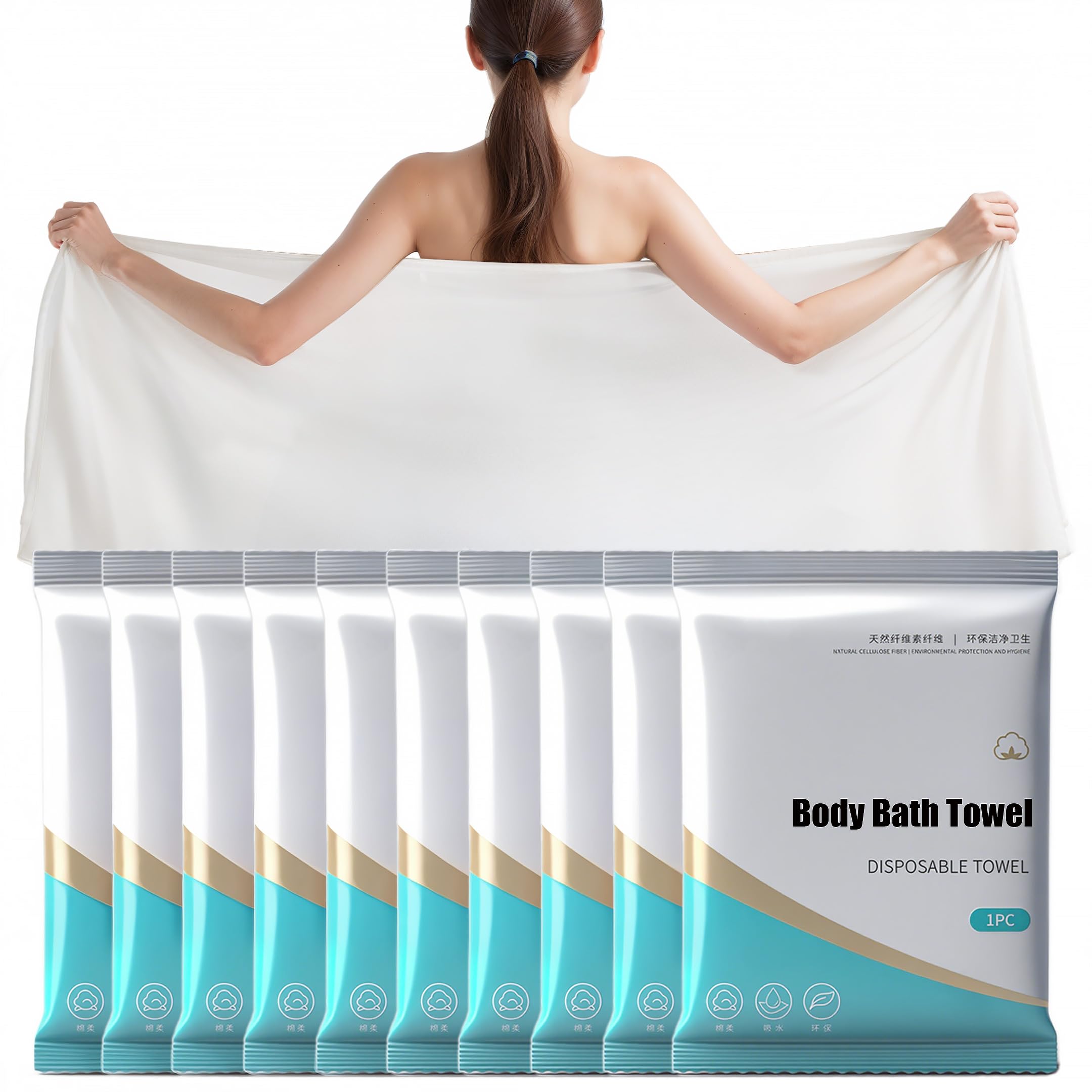 Photo 1 of 10 Pack Disposable Bath Towels Large Size 27.5"x55", Individually Sealed Travel Towel for Gym, Camping, Hotel, Barber SPA | Premium Body Towels | Gym Towels | Camping Towels | Toallas De Baño Grandes