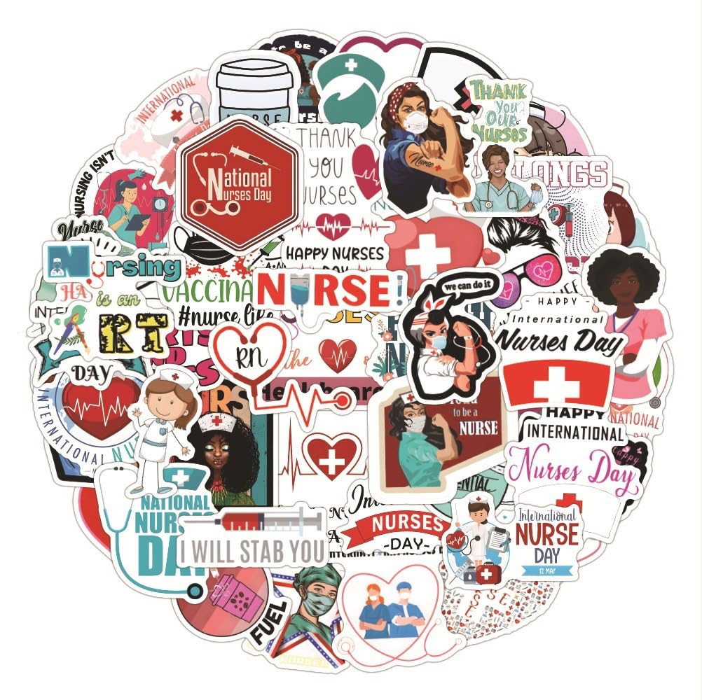 Vinyl Stickers 50 Packs of Cartoon Medical Staff Stickers, Waterproof Luggage Stethoscope, Mobile Phone, Computer Helmet, Bag, Car Stickers
