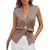 Cicy Bell Womens V Neck Sweater Vest Dressy Casual Knit Sleeveless Shirts Slim Fit Lightweight Button Fall Tops