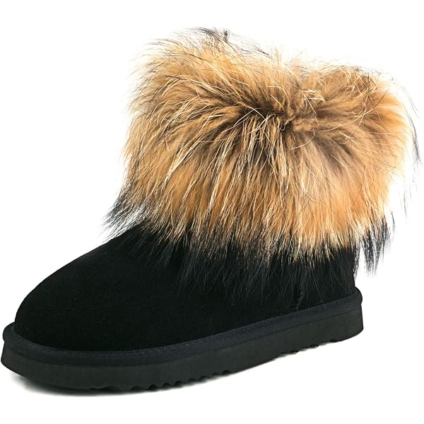 Bushga Women's Genuine Sheepskin Short Boots – Roll Down Calf With Button, Size 9 US