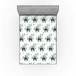 Ambesonne East Fitted Sheet, Cartoon Panda Bamboo