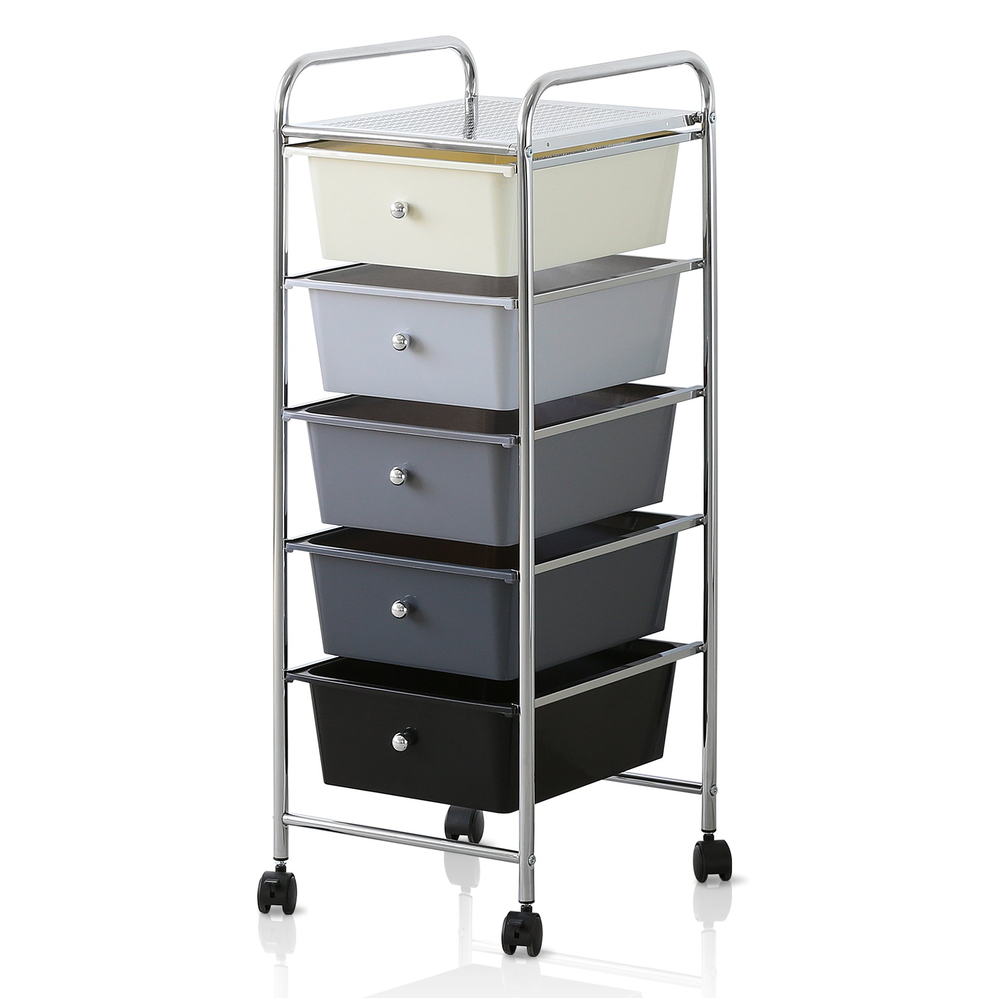 FURINNO Storage Carts, Metal, White and Black, one size