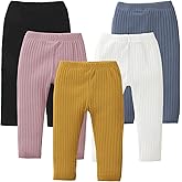 DREAM BUS 5 Pack Toddler Girl Pants Baby Girl Solid Ribbed Pants Toddler Girls Bottoms Leggings Newborn Cotton Jogger