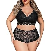 Avidlove Plus Size Lingerie Set for Women Sexy Lace Halter Bralette High Waist Panty Set
