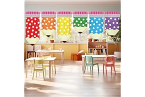 Preboun 6 Pcs School Pencil Curtains Back to Classroom Decoration Rainbow Window Pencil Curtains First Day of School for Door Kindergarten Daycare Primary Bedroom Playroom Decor(Wave Point)
