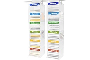 AELS 6-Shelf Weekly Clothes Organizer Set of 2, Hanging Closet Organizer for Kids & Adults, Monday Through Friday with Visual Label, Prepare & Organize Clothing, Shoes & After School Activities
