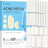 TKTK 609 Count Pimple Patches for Face, Hydrocolloid Acne Cover Patch Bulk | Pimple Stickers for Cheeks, Forehead, Chin Blemishes Zit &amp; Breakouts, All Skin Types, Dots, Strips, Contoured 5 Sizes Variety