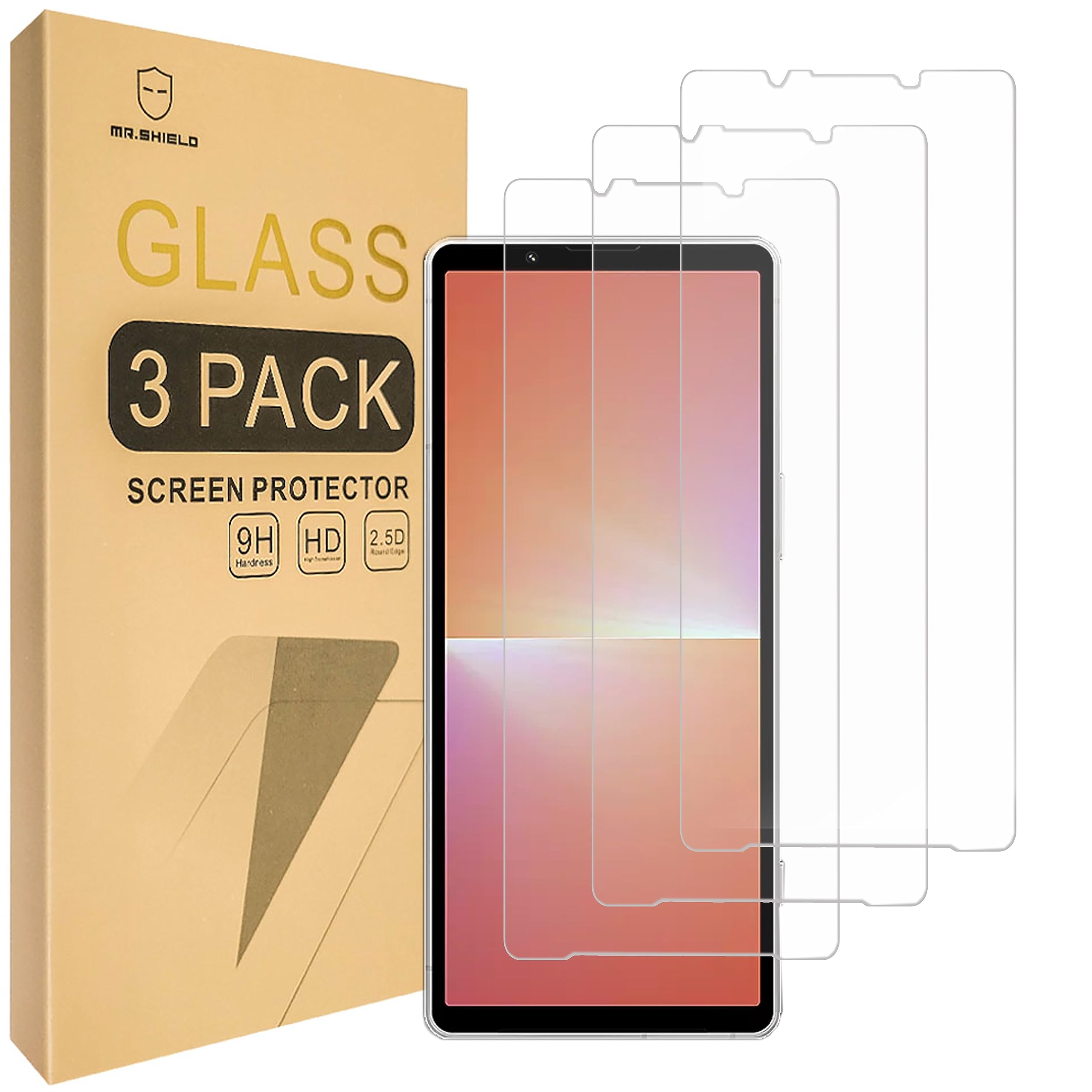 Mr.Shield Screen Protector compatible with Sony Xperia 5 V [Tempered Glass] [3-PACK] [Japan Glass with 9H Hardness]