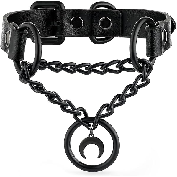 Choker Collare In Pelle Nera Con Triplo Anello E Pendente – Gioiello Unisex Con Fibbia E Anelli Metallici