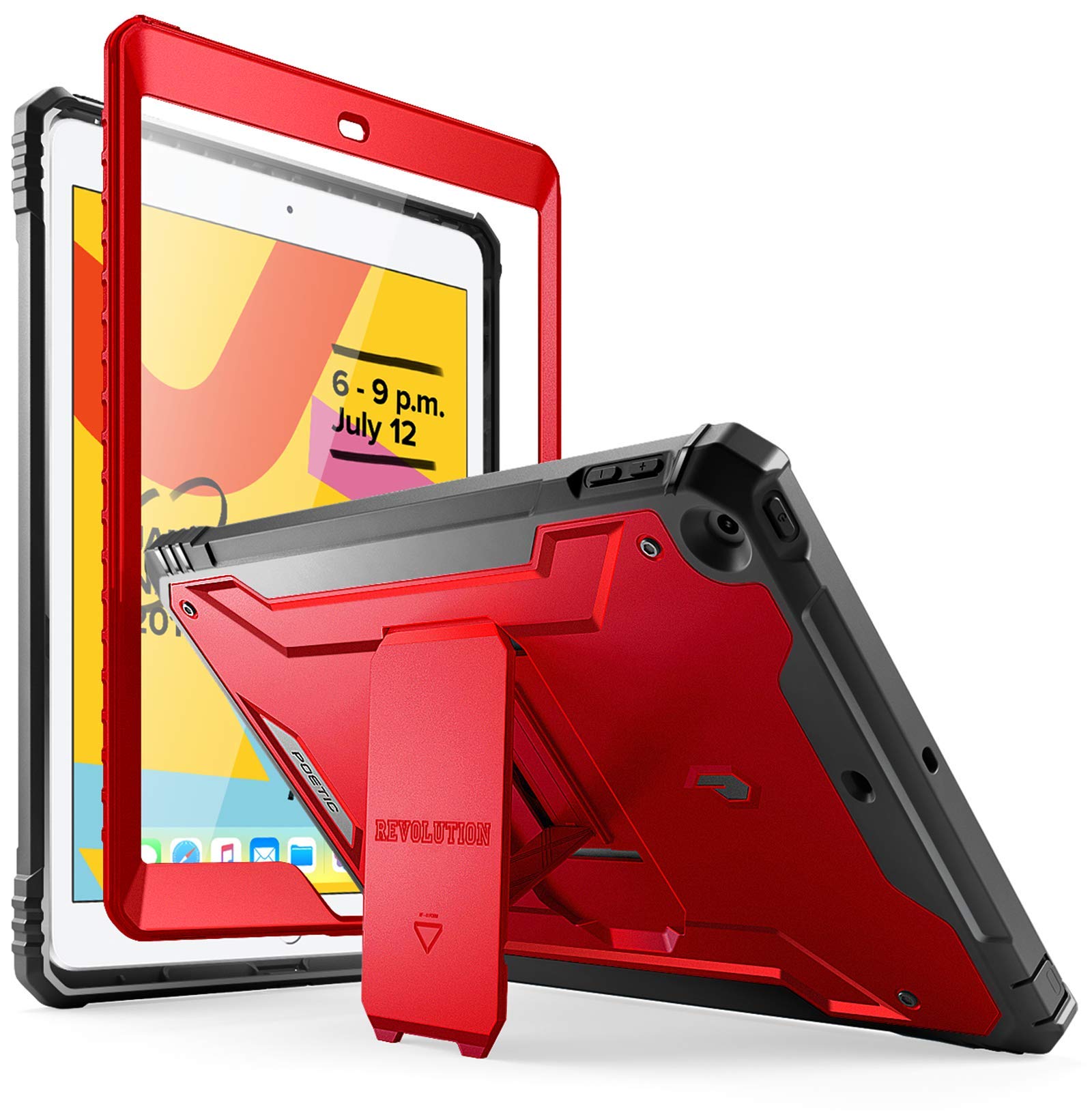 Poetic Revolution Case Designed for iPad 10.2 9th Generation (2021) / 8th Gen (2020) /7th Gen (2019) Case, Full-Body Rugged Shockproof Cover with Kickstand Built-in Screen Protector, Metallic Red
