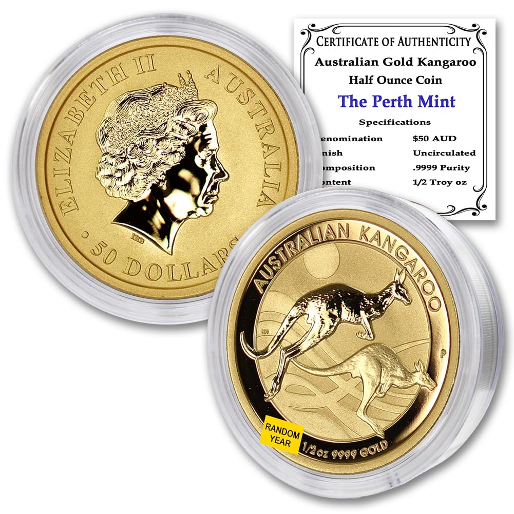 1990 - Present (Random Year) 1/2 oz Australian Gold Kangaroo Coin Brilliant Uncirculated (in Capsule) with Certificate of Authenticity $50 BU