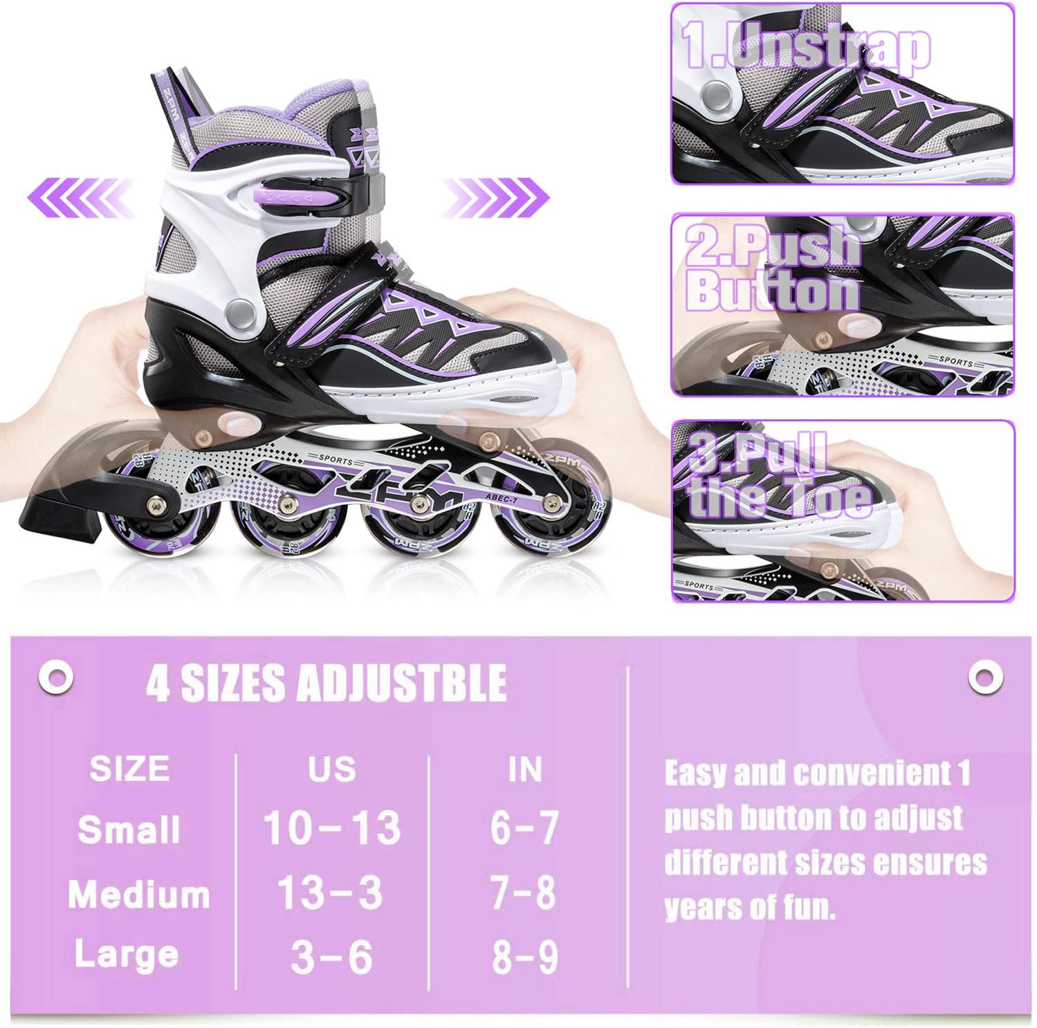 2PM SPORTS Cytia Pink Girls Adjustable Illuminating Inline Skates with Light up Wheels, Fun Flashing Beginner Roller Skates for Kids : Sports & Outdoors