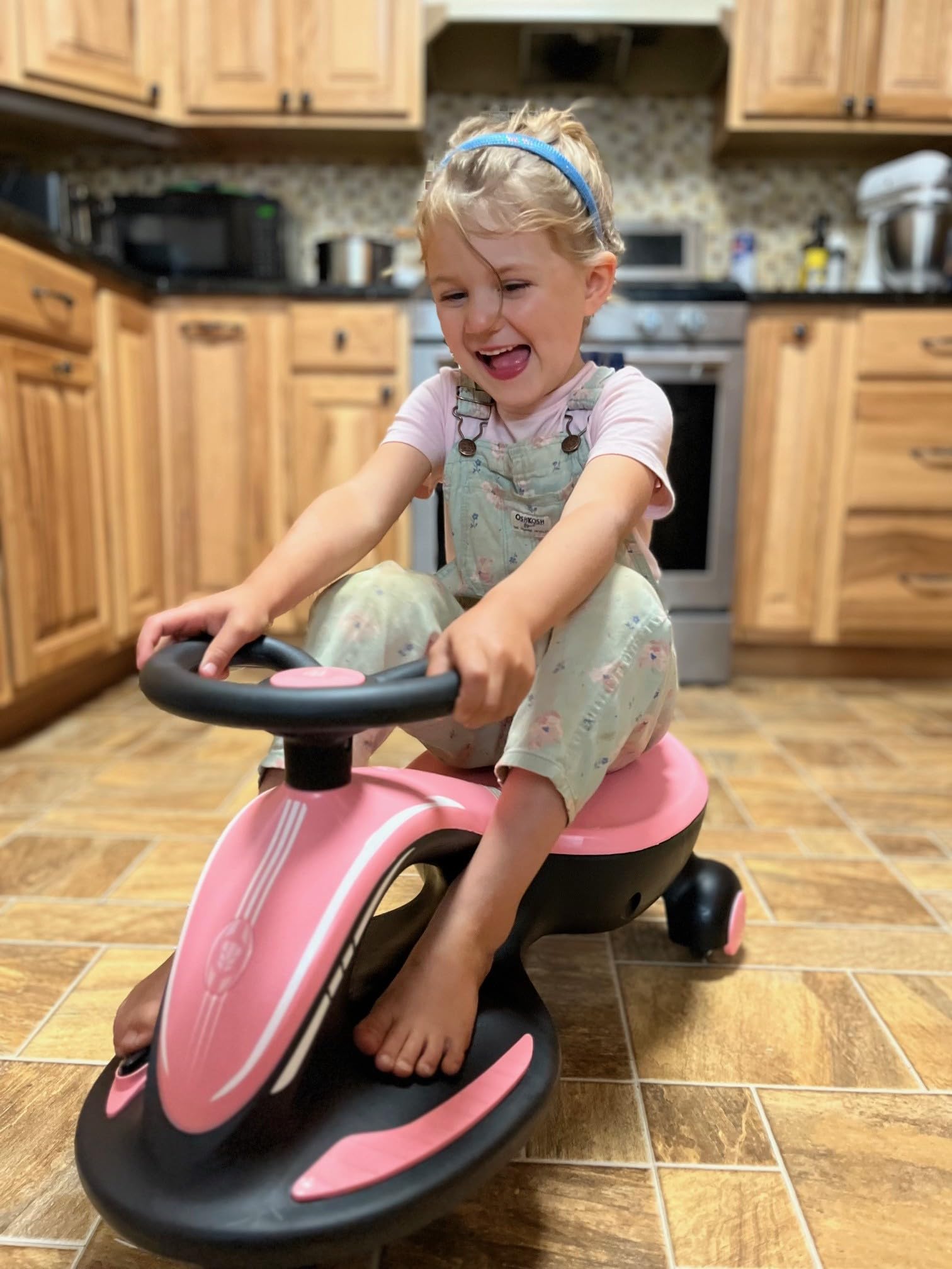 Glaf 6V Electric Wiggle Car with Pedal, Rechargable Battery, Ride On Toys Electric Kids Car 2 in 1 Swing Car with Anti-Rollover Flashing Wheels, Bluetooth, for Kids 3+ Years Old Boy/Girl (Pink)