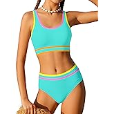 Girls Swimsuit Double Strap High Waist Sporty Bikini Swimsuits Swim Cover Up Skirt 3 Piece Set