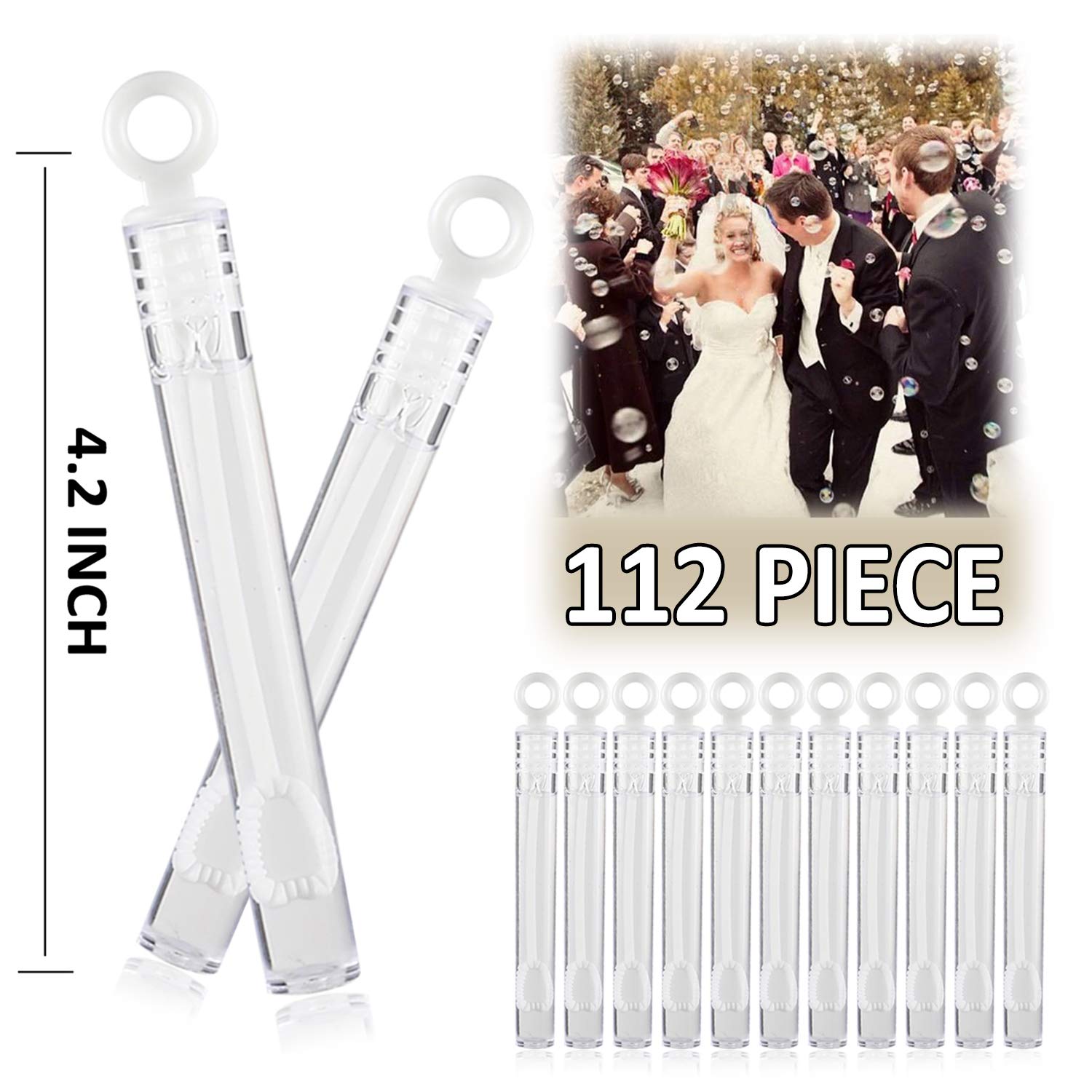 112 Pack Mini Wedding Bubble Wand (White Circle Style), Ideal Party Favors For Anniversaries, Celebration Supplies, Valentine’s Day, Pool Parties, Family Reunion, and Great Gift for Couple Boy Girl