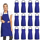 DUSKCOVE 12 Pack Plain Bib Aprons with 2 Pockets - Blue Unisex Commercial Apron Bulk for Kitchen Cooking Restaurant BBQ Painting Crafting