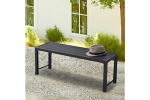 Seekverse 46" Outdoor Metal Backless Bench, All-Weather Patio Garden Bench for Backyard, Porch, or Lawn, Durable Steel Bench for Outdoor Spaces, Black