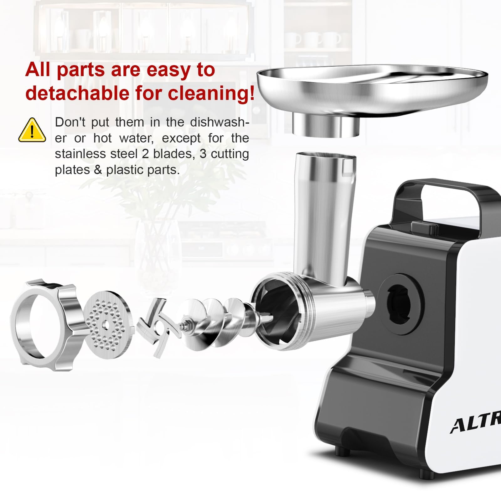Electric Meat Grinder, 2300W Max, Heavy Duty Sausage Stuffer with 2 Blades, 3 Grinding Plates, Sausage Tube & Kubbe Kit, Home Kitchen Meat Mincer with Handle (Black)