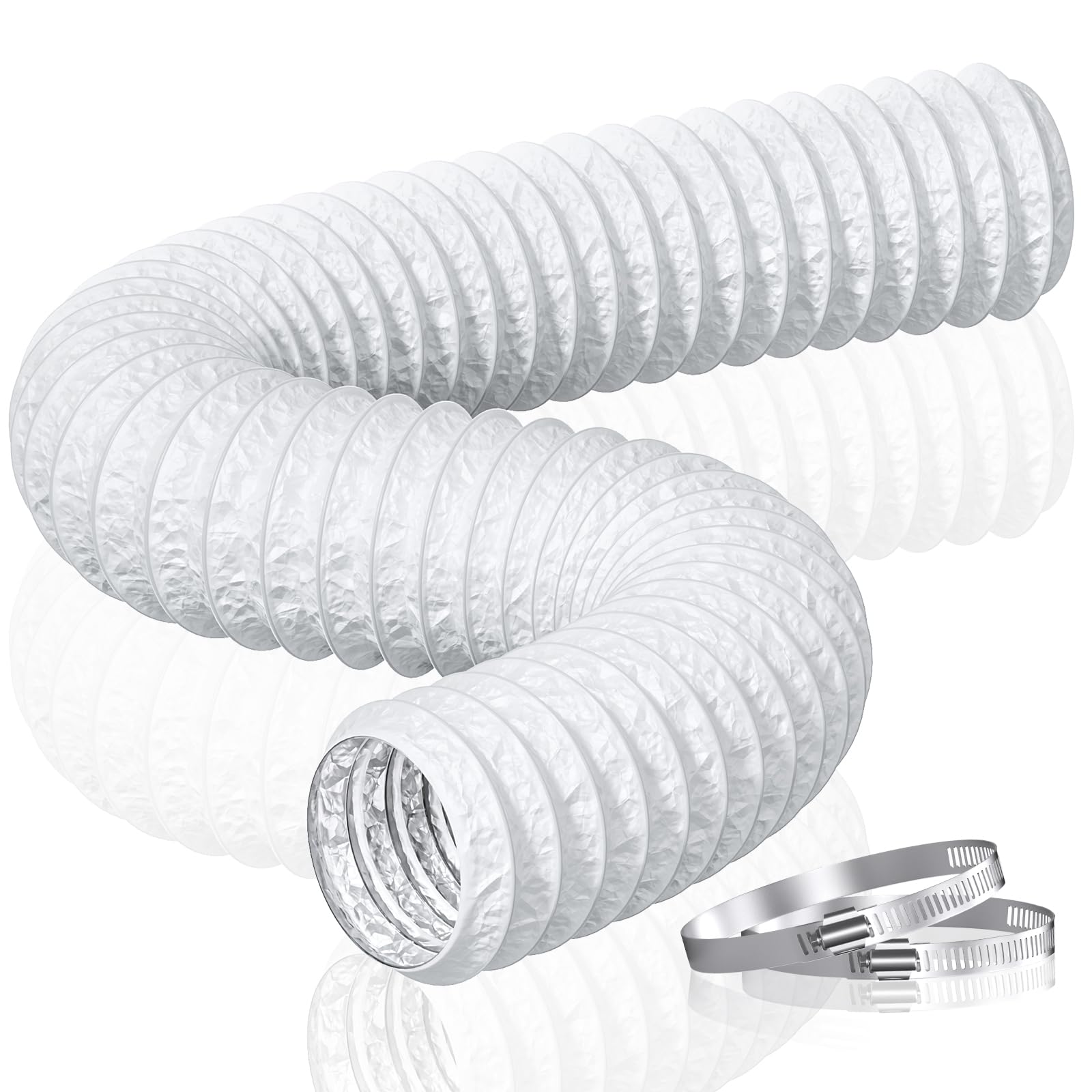 HG Power 125mm Ducting Length 5m PVC Aluminium Flexible Ventilation Duct PVC Pipe Tumble Dryer Vent Hose with Clamps for Hydroponics Extractor Fan, Cooker Hood, Bathroom, Toilet, White