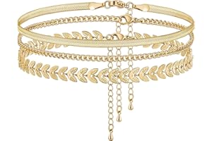 JECOMY Anklet for Women 14K Gold Plated Ankle Bracelets Silver Anklet Waterproof Pearl Cubic Zirconia Rhinestone Heart Beads Herringbone Cuba Link Chain Anklets Dainty Jewelry