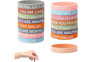Inspiring Silicone Wristbands – 16 Different Designs, Motivational Quotes, Durable, Stretchable, Perfect for Parties, School,