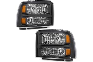 ADCARLIGHTS Headlight Assembly Compatible with 2005 2006 2007 Ford F250 F350 F450 F550 Super Duty /2005 Ford Excursion Chrome Housing Amber Reflector Driver and Passenger Side