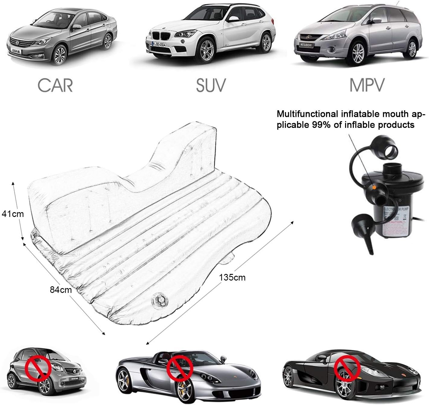 FBSPORT Bed Car Mattress Camping Mattress for Car Sleeping Bed Travel Inflatable Mattress Air Bed for Car Universal SUV Extended Air Couch with Two Air Pillows : Sports & Outdoors