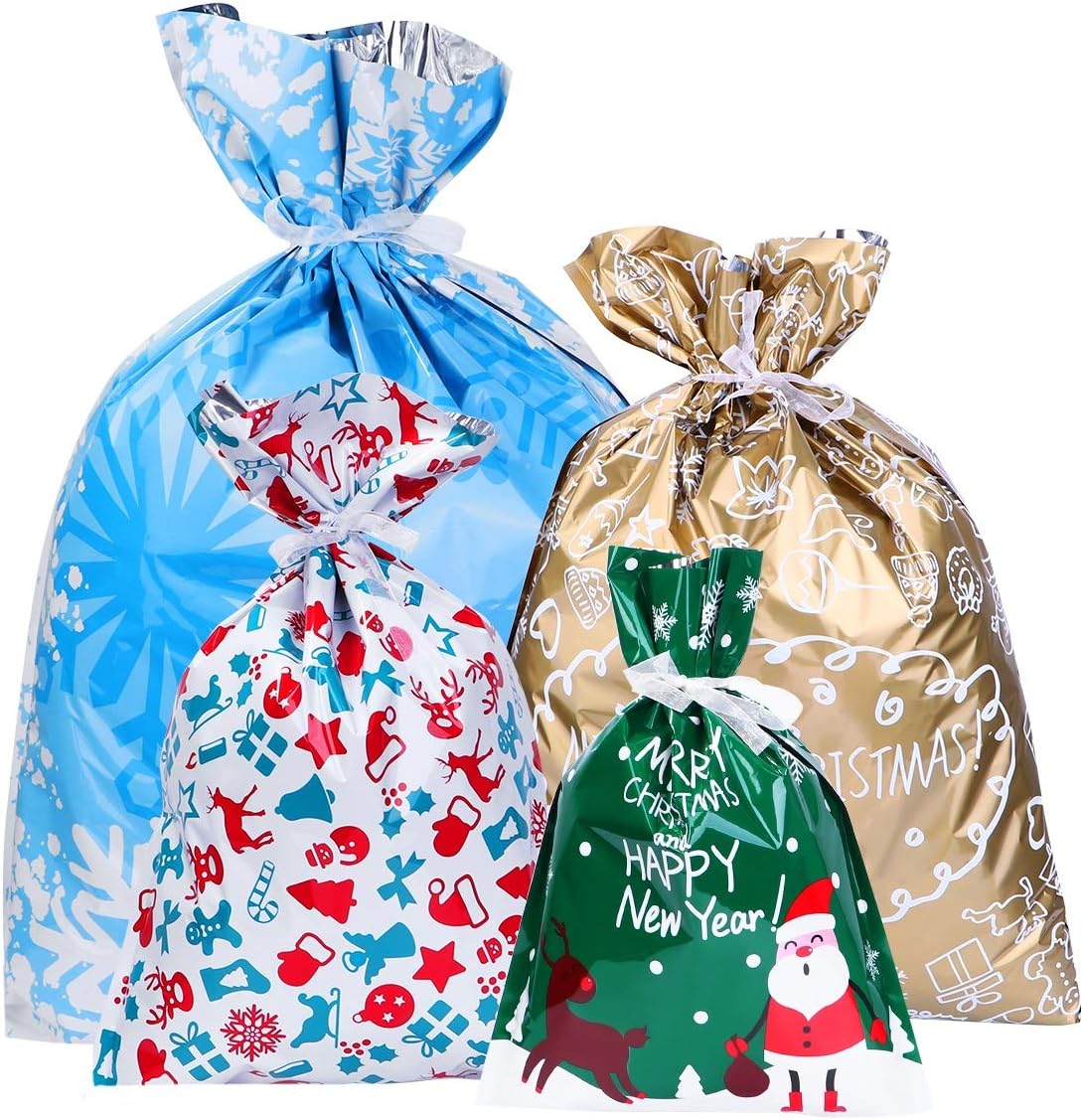 30PCS Bags Christmas Goody Bags Wrapping for the Holiday (with ribbon), Red, Green, 1 count (Pack of 30)