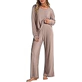 ANRABESS Women 2 Piece Lounge Pajamas Sets Casual Ribbed Knit Long Sleeve Top Pants Matching Set 2025 Fall Outfits Clothes