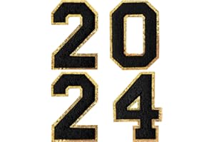 GUYI GYGYL 4PCS 2024 Chenille Glitters Numbers Patch, Iron on Large Size Number Patches for Christmas New Year Decor Supplies, Height 4-1/2" (2024 Black)