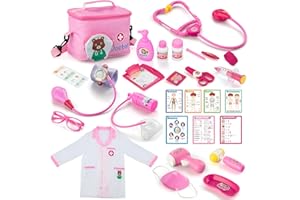 TOYBAY Doctor Kit for Kids, 31-Piece Kids Doctor Playset with Roleplay Costume & Carry Case, Toddler Pretend Play Doctor Set, Birthday Gift for 3 4 5 6 Year Old Girl