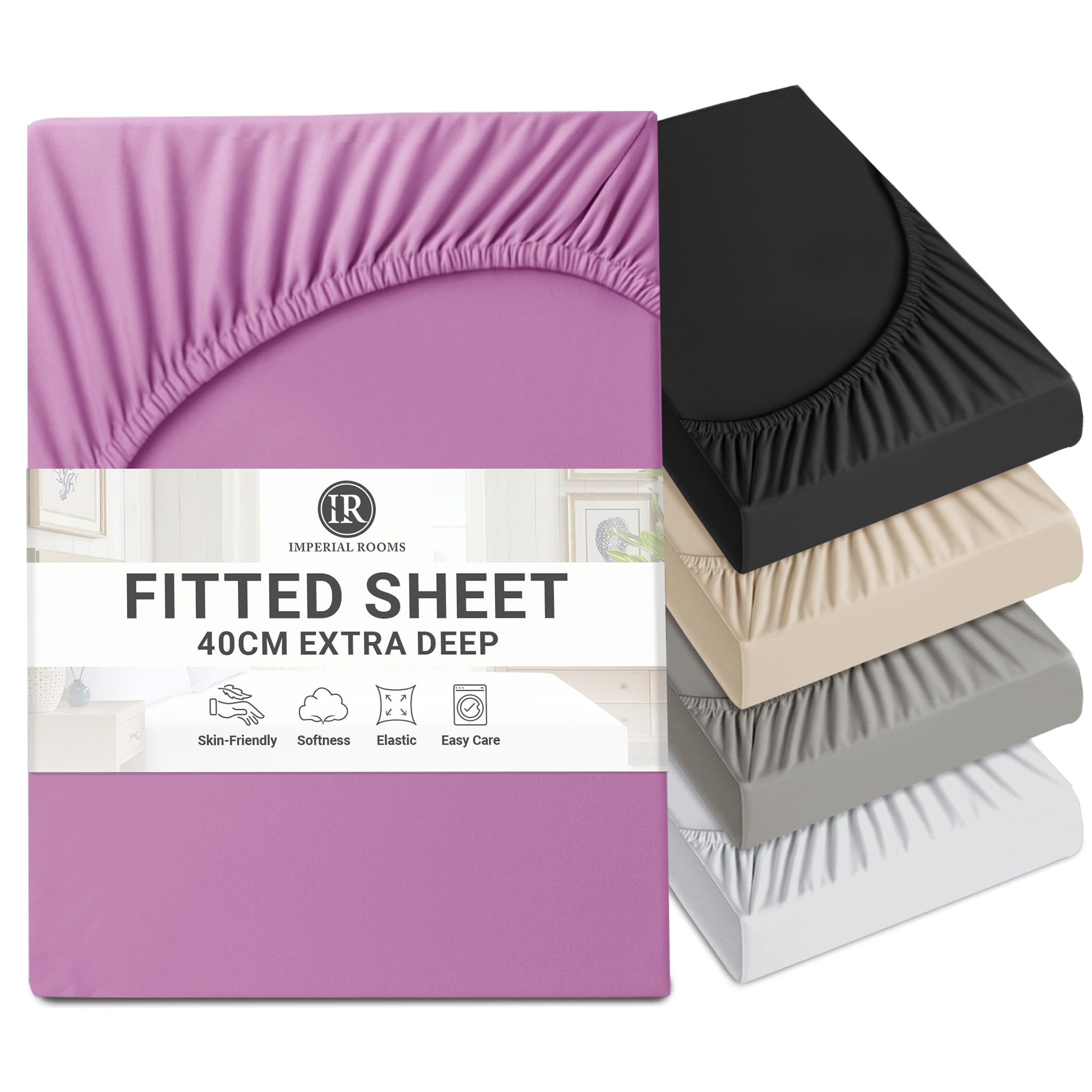 Imperial Rooms Fitted Sheet 40 Cm - Extra Deep Brushed Microfiber Bed Sheets Easy Care Soft Fitted Bed Sheet - Shrinkage and Fade Resistant (Purple, King) — image 1