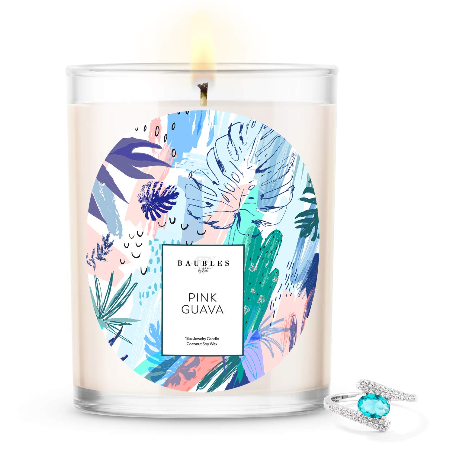 Kate Bissett Baubles Pink Guava Scented Candle with Surprise Ring Inside | 18oz Large, Parrafin-Free, Made in USA