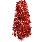 DECORA Red Tinsel Garland for Christmas Tree Decorations Wedding Birthday Party Supplies 33 FEET