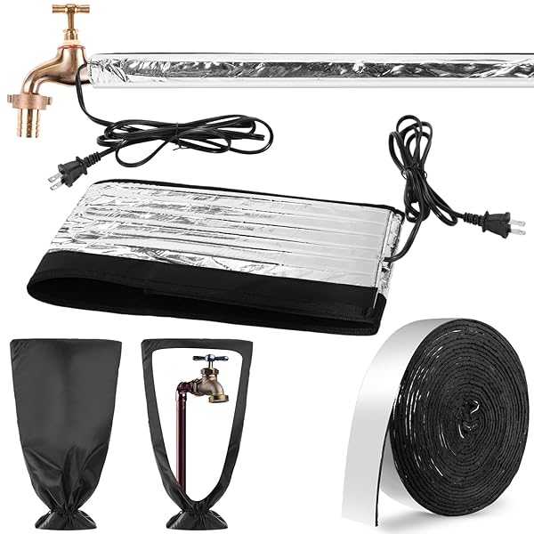 HONOSON 3 PCS WINTER WATER PIPE HEAT SET INCLUDES 38.5″ X 6″ WATERPROOF WATER PIPE HEAT BLANKET WITH CABLE, 13 X 24 INCH OUTDOOR FAUCET COVER INSULATION TAPE FOR WINTER FREEZE PROTECTION HOSE WALL TAP