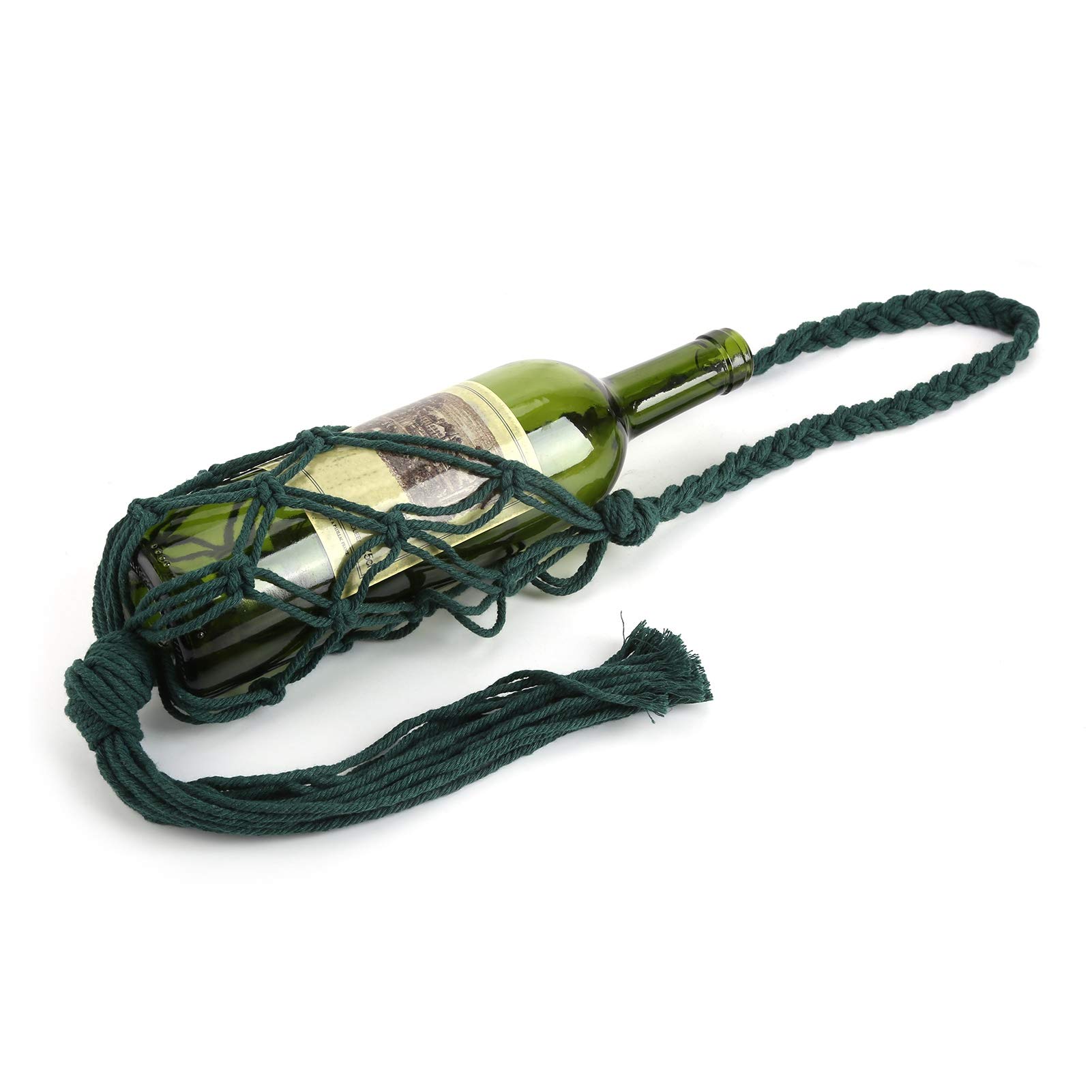 HERCHR Wine Bottle Carrier,Macrame Water Bottle Holder,Cotton Hanging Water Net Bag Portable Pouch Cover Reusable Macrame Cotton Bohemian Style Wine Tote