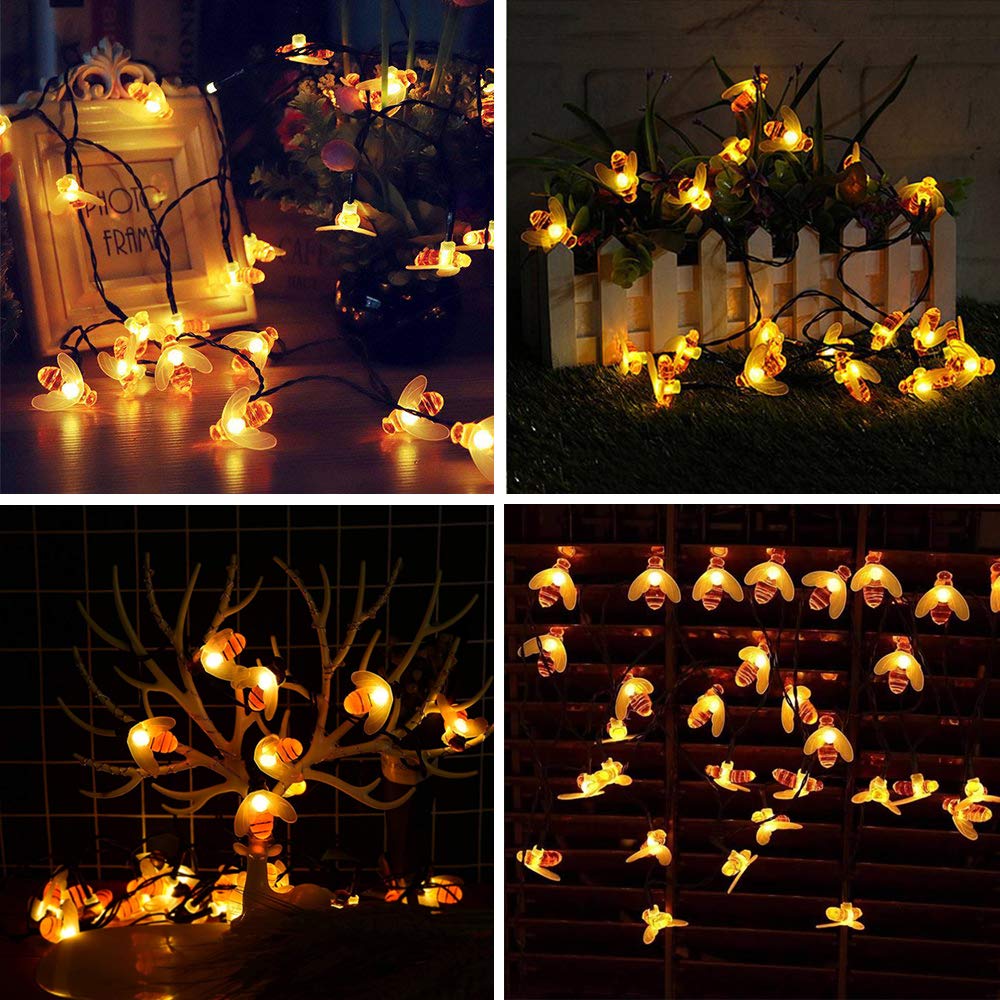Solar Garden Lights, Cshare 50 LED Honeybee Fairy String Lights，8 Mode 7M/ 24Ft Waterproof Outdoor/Indoor Solar Powered Decorative Lighting for Home, Patio, Party, Christmas,Decoration (Warm White)