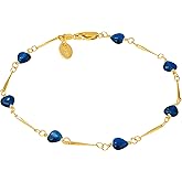 LIFETIME JEWELRY Womens Gold Anklet Blue Hearts Ankle Bracelet for Girls and Teen 24k Gold Plated