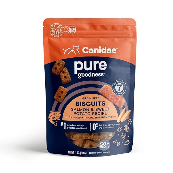 CANIDAE PURE DOG TREAT BISCUITS WITH SALMON & SWEET POTATO, 11 OZ, GRAIN FREE