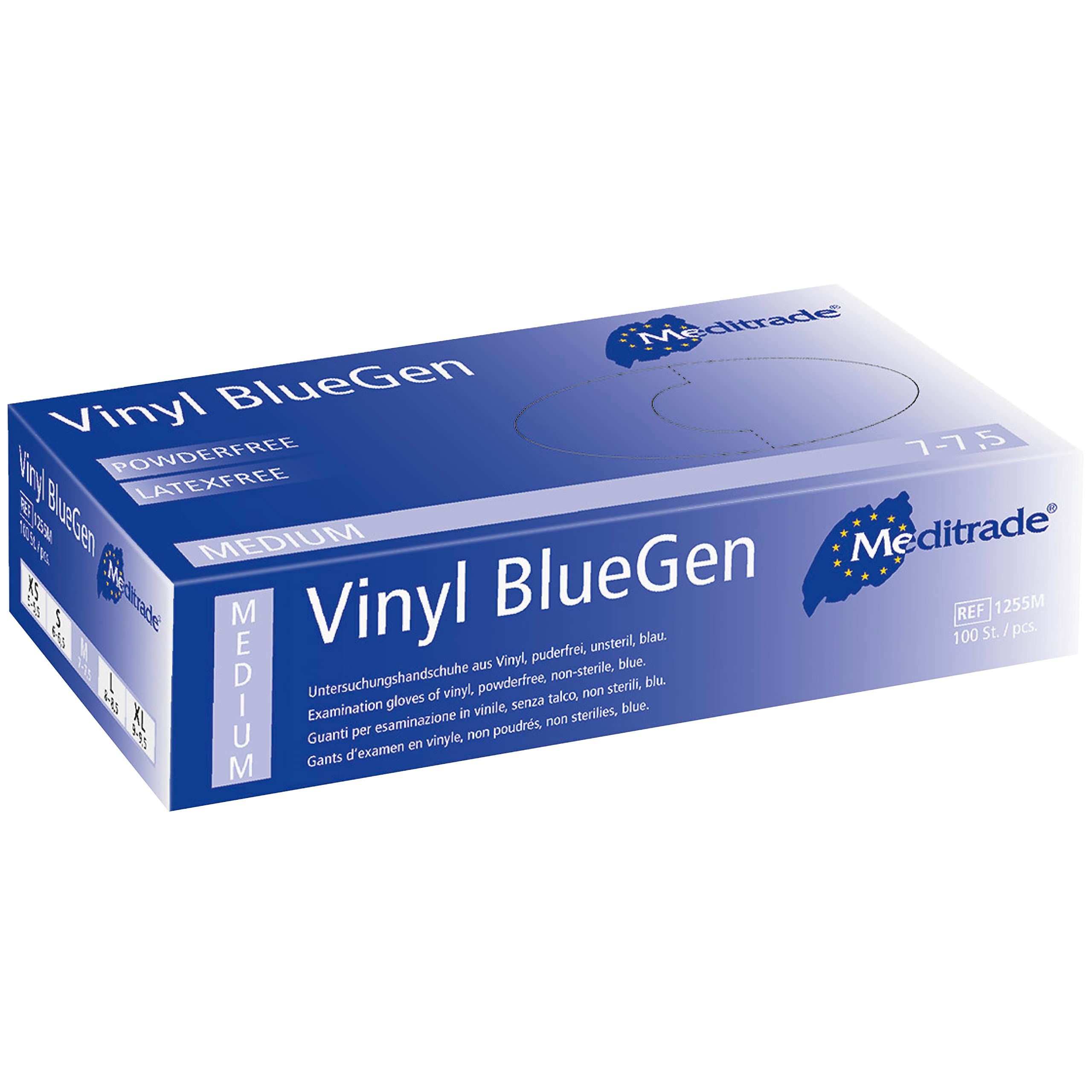 BlueGen, Blue Vinyl Examinaiton Gloves, Medium, N/S, P/F, x100 — image 1
