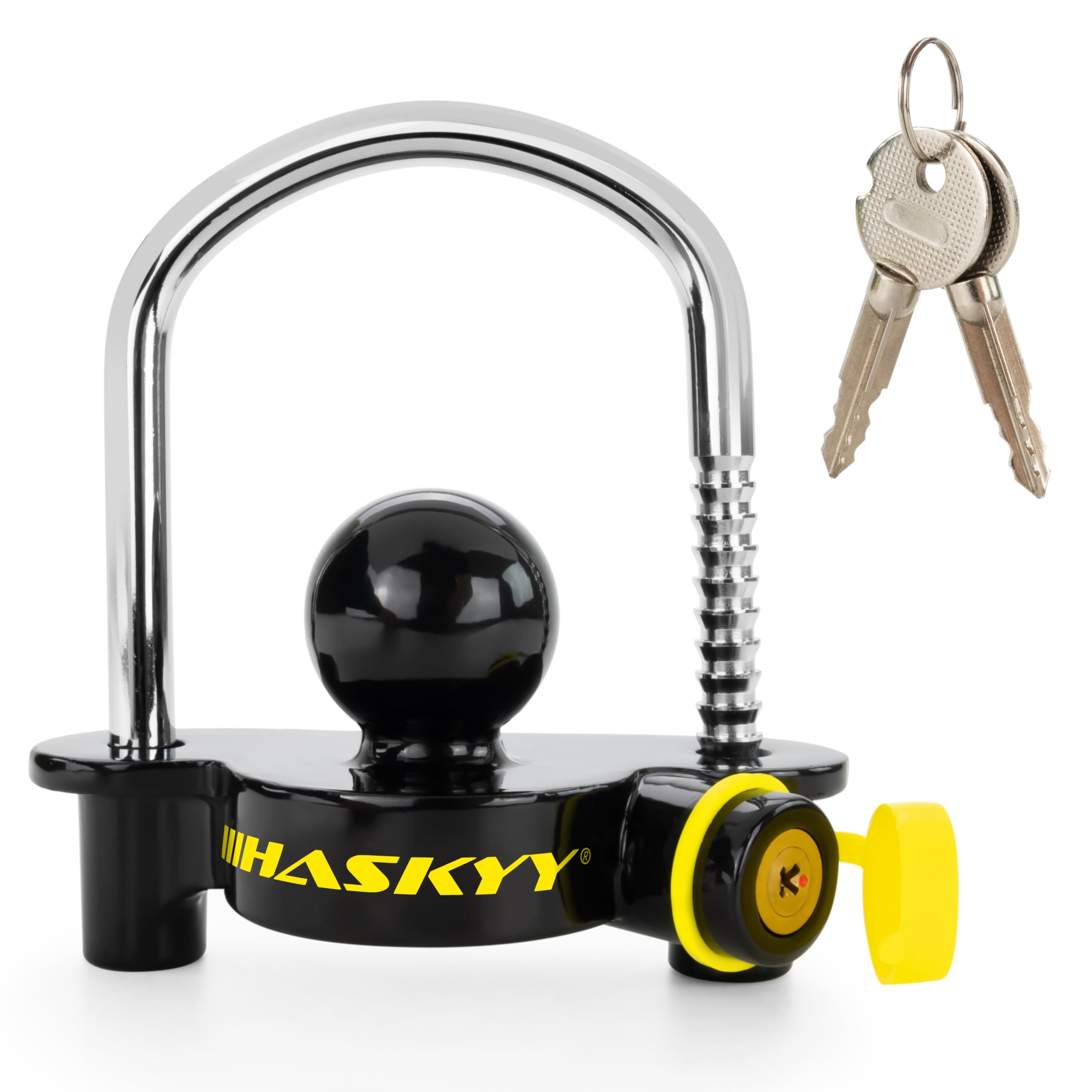 Haskyy Trailer Lock, Tow Lock Hitch, Anti-Theft Trailer Safety Tow Lock, High Performance Steel, Aluminium Alloy Base, Caravan Protection