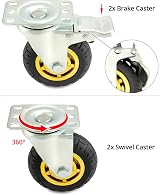 QWORK 4 Pack 4 Inch Heavy Duty Swivel Caster Wheels 70kg Load Capacity w Brakes view 4