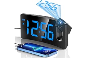 GOLOZA Projection Alarm Clock, Digital Clock with 180° Rotatable Projector, 3-Level Brightness Dimmer, Clear LED Display, USB Charger, Progressive Volume, 9mins Snooze,12/24H, for Bedroom