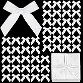 120 Pcs Mini White Bows for Crafts with Self-Adhesive Dots, 1.57" Small Satin Ribbon Bows for Gift Wrapping Cake Decorations Sewing Scrapbook Card Making Wedding Bow Party Decoration