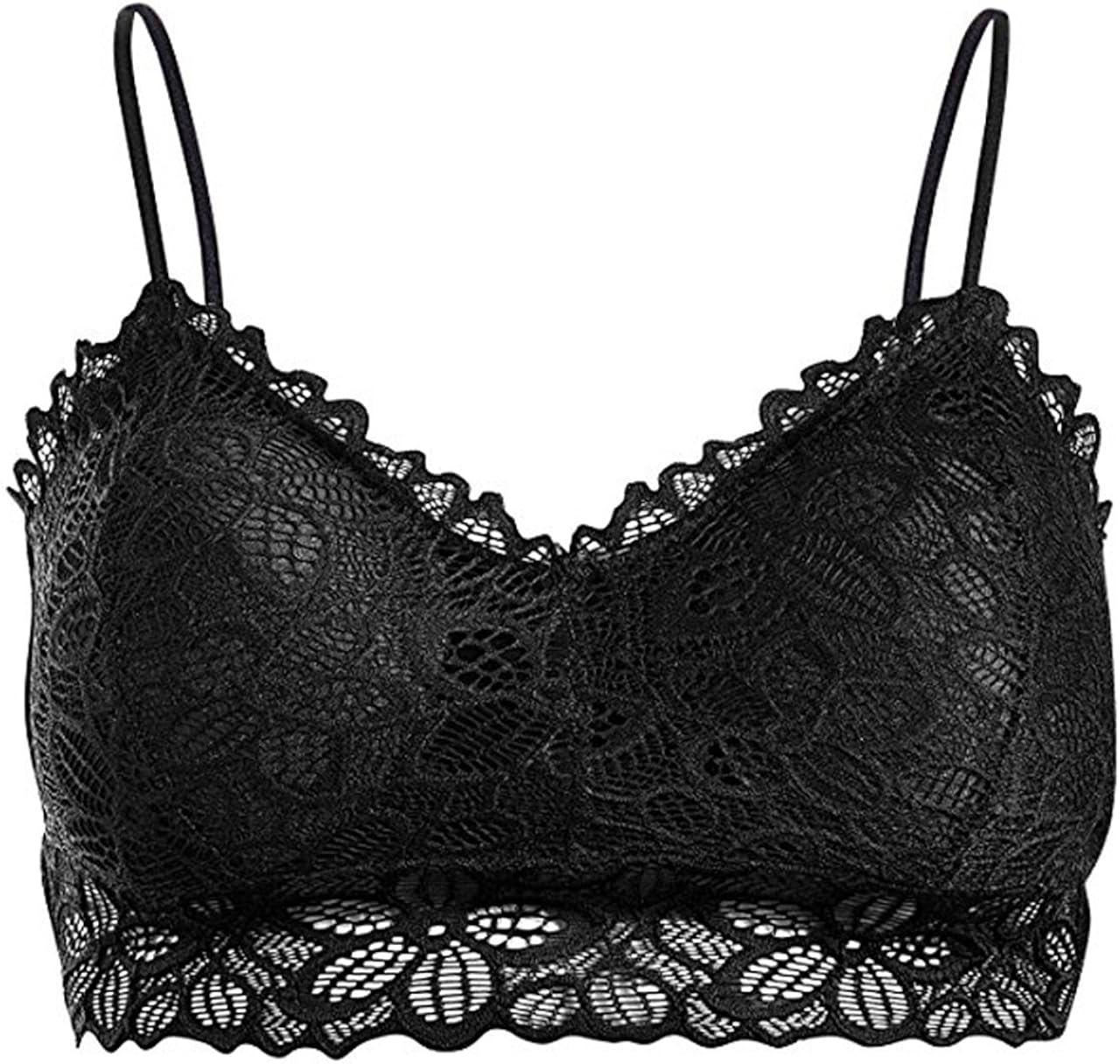 Women's Bandeau Bra with Straps Floral Lace Bralette Breathable Bra Top