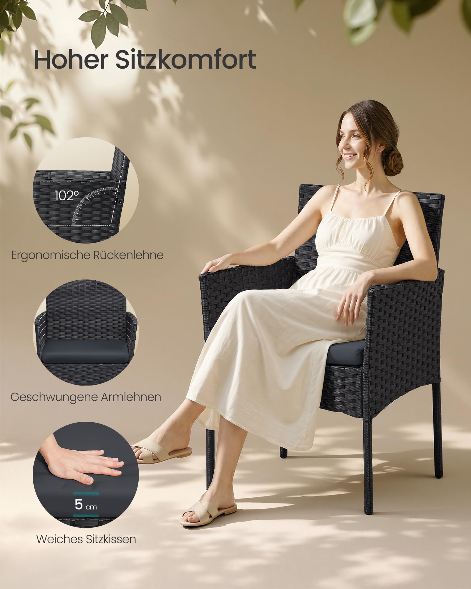 SONGMICS Gartenmöbel-Set, 4-teilig, Balkonmöbel aus PE-Polyrattan, Tisch, 2 Stühle, 2-Sitzer-Bank, Lounge-Möbel Outdoor, Terrassenmöbel, für Terrasse, Balkon, schwarz-grau GGF004B06 4