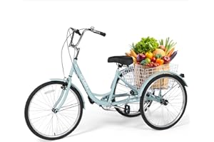 Adult Tricycle 7 Speed Trikes 3 Wheel 26'' Bikes for Adults, Trike for Women Men, Rear Removable Wheeled Baskets - Seniors & 