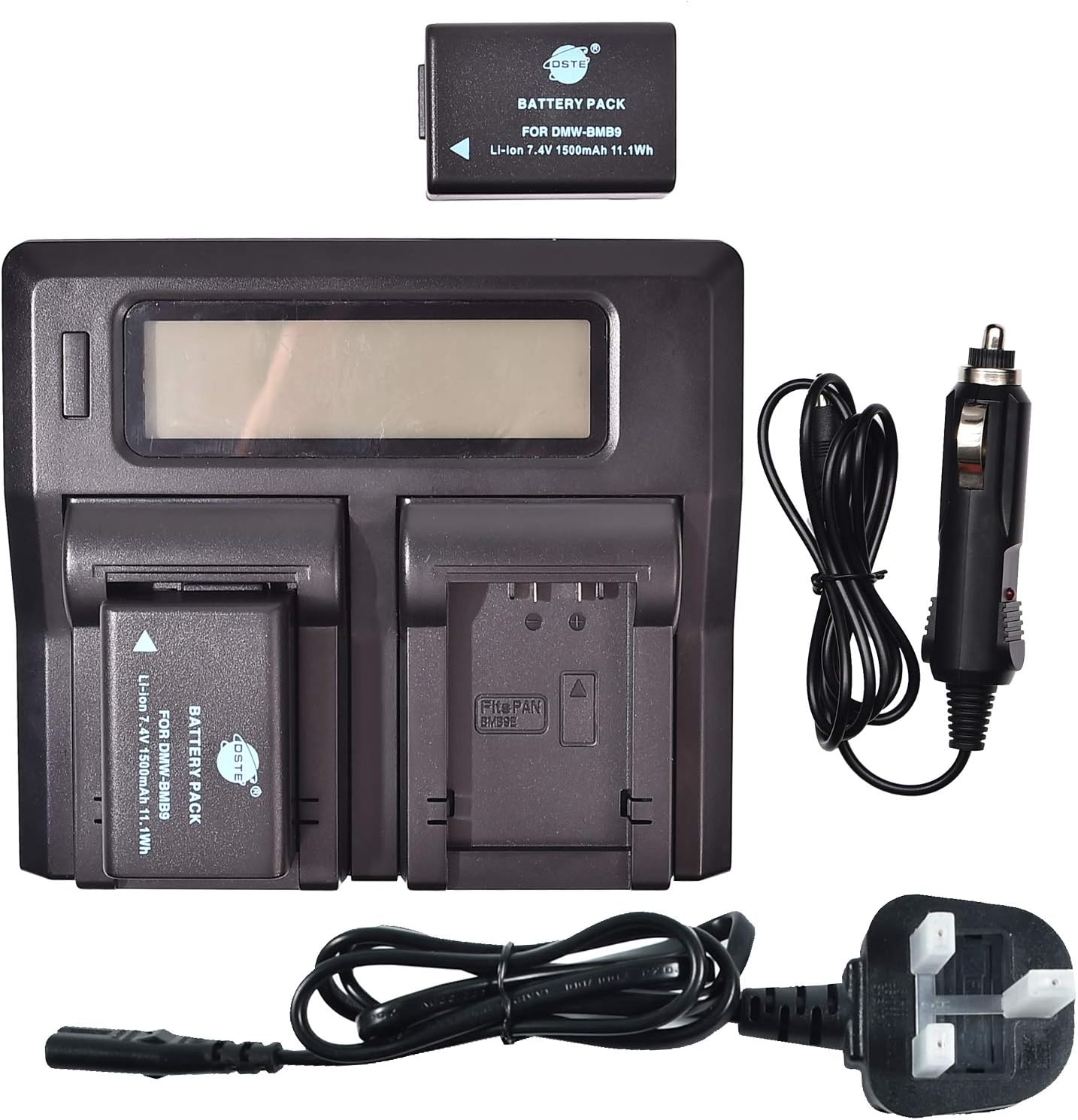DMW-BMB9 DSTE Replacement Battery (2-Pack) and Rapid LCD Dual Charger Compatible for Panasonic Lumix DMC-FZ45 DMC-FZ47 DMC-FZ48 DMC-FZ72 DMC-FZ100 DMC-FZ150 V-Lux2 V-Lux3 Camera as Leica BP-DC9